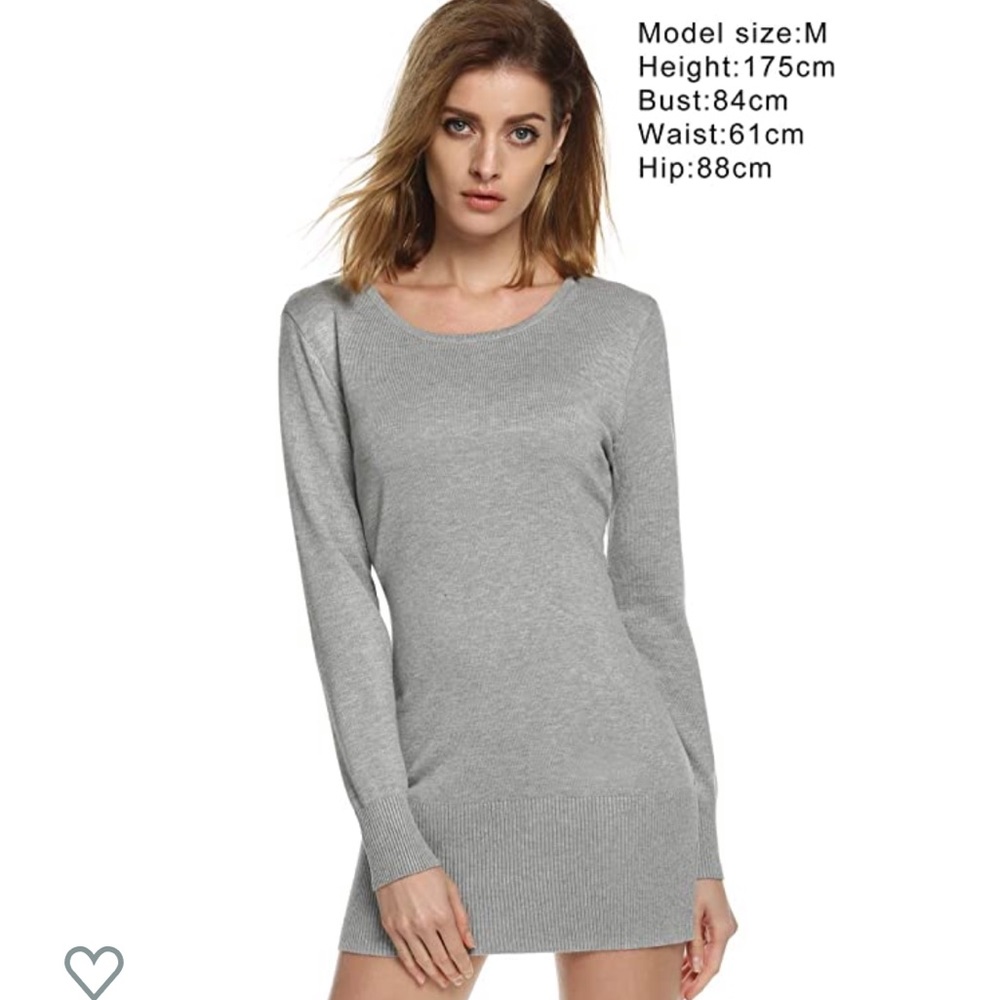 Grey Crewneck Knitted Long Sleeve Sweater Dress
